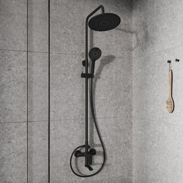 Комплект смесителей 2 в 1: Душевая система с тропическим душем с изливом и смеситель для настольного умывальника, черный матовый, Rora, Milardo, ROR0004M70