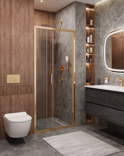 Душевая дверь Cezares Molveno MOLVENO-BF-3-100-C-BORO-IV 100 см, профиль золотой матовый, стекло прозрачное