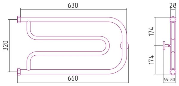 Полотенцесушитель водяной Сунержа Гусли 00-4009-3265 320x650 без покрытия