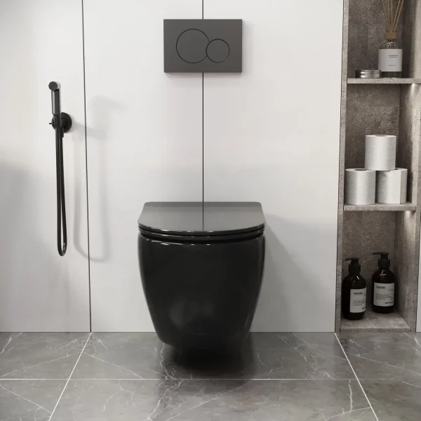 Унитаз подвесной Grossman GR-4411BS безободковый, с сиденьем микролифт, черный глянец