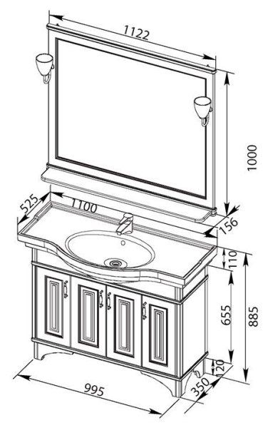 Тумба  для комплекта Aquanet Валенса 110 черный краколет/золото