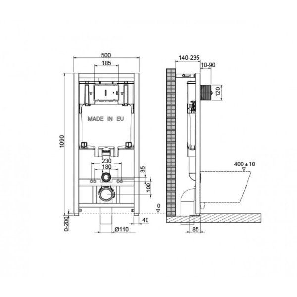 Система инсталляции OLI 120 ECO Total Black Sanitarblock 886914 для подвесного унитаза
