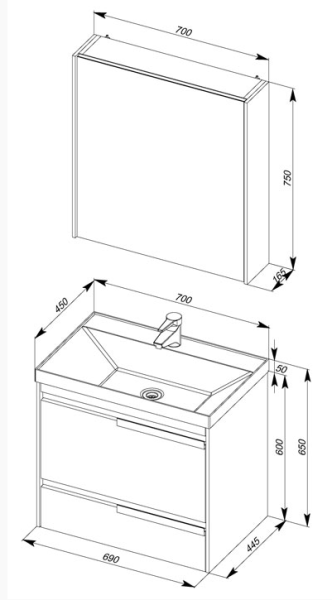 Тумба под раковину  Aquanet Тиволи 00180061 70 бордо