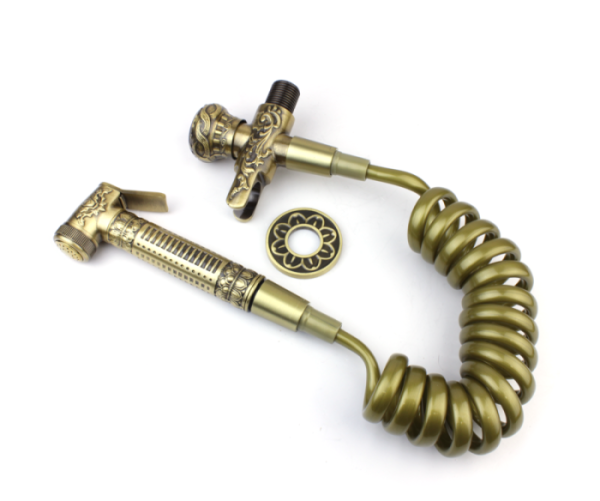 Гигиенический душ Bronze de Luxe с вентилем (на одну воду) пружинным шлангом  (10235/1)