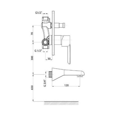 Смеситель GPD Felis MAB75 для ванны