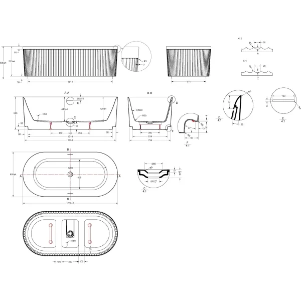 Акриловая ванна Vincea VBT-709-1700 170x80 см, отдельностоящая, белый