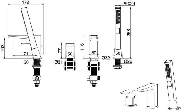Смеситель на борт ванны Allen Brau Infinity 5.DX21FR00IX8-XY31UB (с внутренней частью) черный матовый