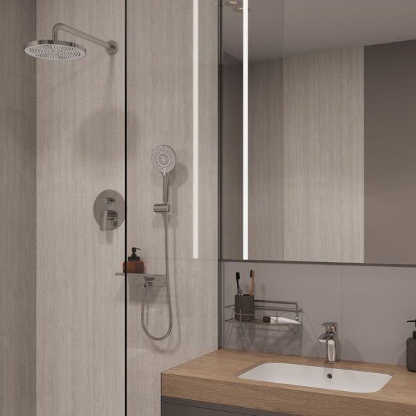 Комплект смесителей 2 в 1: Душевая система и смеситель для умывальника, глянцевый хром, Rora, Milardo, ROR0000M70