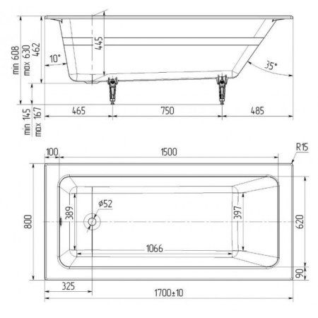 Чугунная ванна Delice Parallel DLR220502R 170х80 с ручками