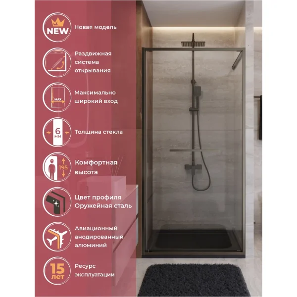 Душевая дверь Cezares Lux LUX-B-FS-1-100-C-GM 100 см, профиль оружейная сталь матовый, стекло прозрачное