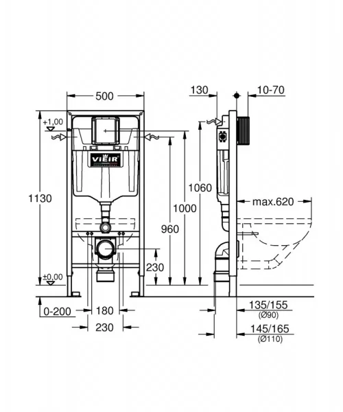 Инсталляция для подвесного унитаза без кнопки Vieir VRQ79