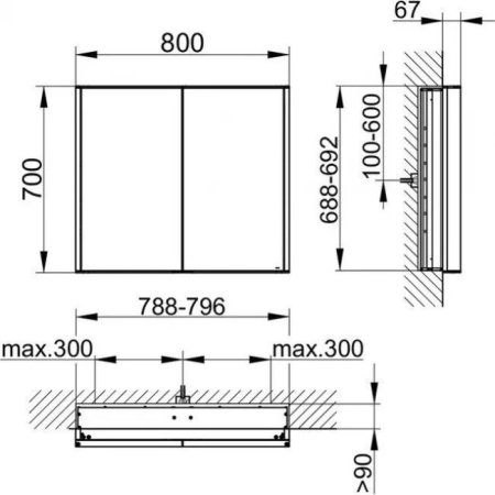 Шкаф-зеркало Keuco Royal Match 12812171301 80х70