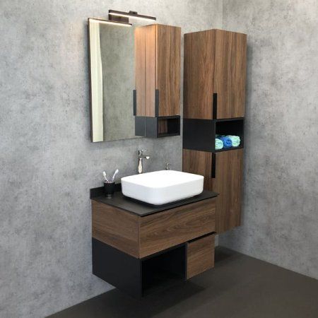 Тумба-умывальник COMFORTY "Штутгарт-75" дуб тёмно-коричневый с черной столешницей c раковиной COMFORTY T-Y9378