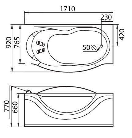 Акриловая ванна Gemy G9072 O R с гидромассажем
