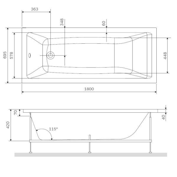 Каркас для ванны  AM.PM Gem W93A-180-070W-R 180х70 серый