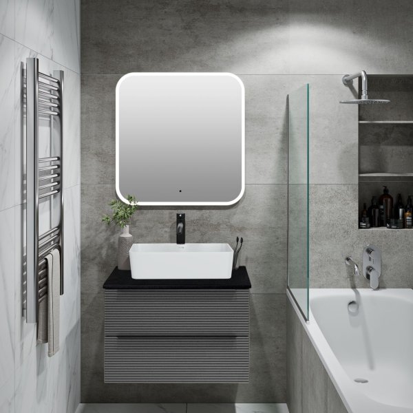 Тумба Runo Орлеан 60 серый чёрный подвесная под накладной умывальник (00-00004651)