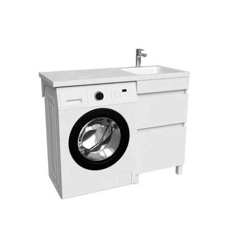 Тумба с умывальником напольная для стиральной машины с ящиками, 110 см, правая, белая, IDDIS Optima Home (OPH11RBi95K)