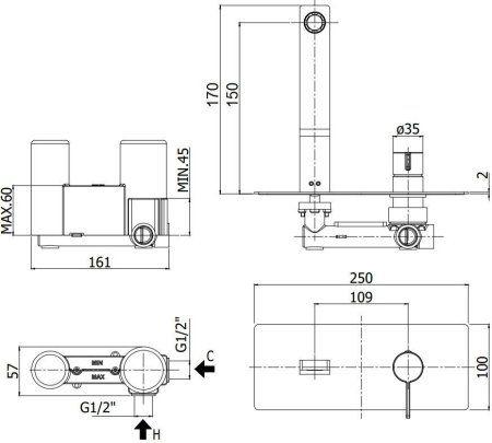 Смеситель Paffoni Rock RO104ST для раковины, сталь