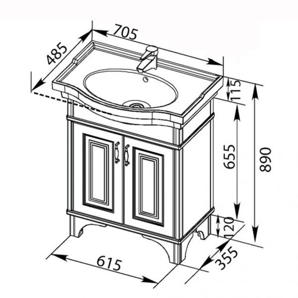 Тумба  для комплекта Aquanet Валенса 70 черный краколет/серебро