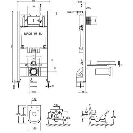 Комплект унитаз Jacob Delafon Vox E21772RU-00 + инсталляция + крышка