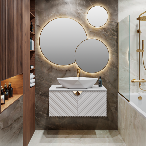 Тумба Runo Андорра 70 белый матовый белый глянец подвесная под накладной умывальник (00-00004644)