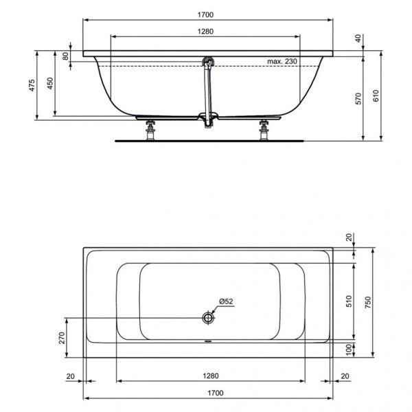 Акриловая ванна Ideal Standard Connect Air E106601 170х75