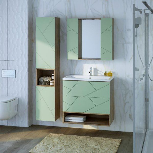 Тумба с раковиной и нишей Бриклаер КРИСТАЛЛ 80F, фисташковый/дуб гранж песочный