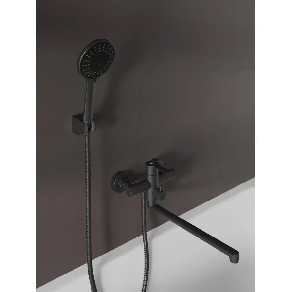 Смеситель для ванны Agger Easy A3121144 универсальный, с душевым гарнитуром, черный матовый