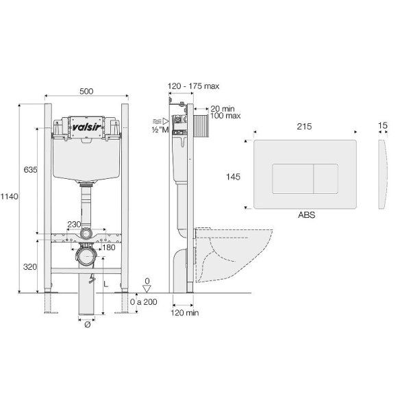 Система инсталляции с кнопкой смыва Valsir KIT P1 WM VS0853202 белый матовый