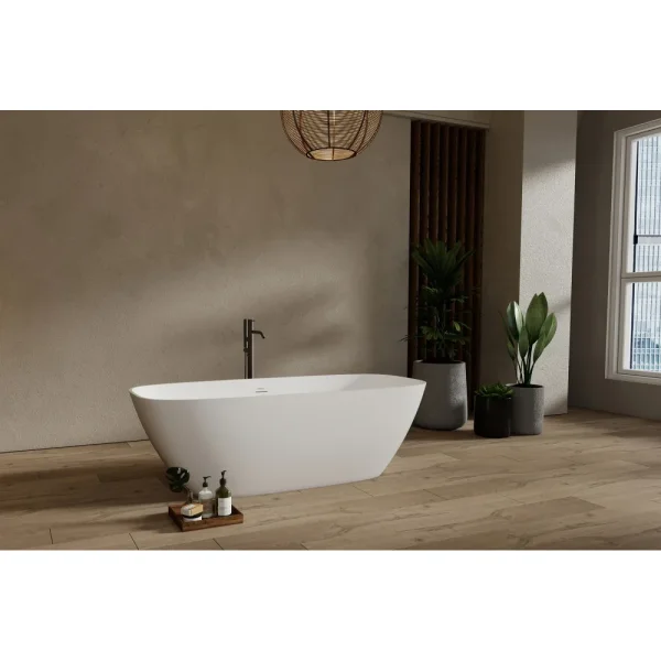 Ванна из литьевого мрамора Abber Stein AS9632 165x70,5 см, отдельностоящая, белый матовый