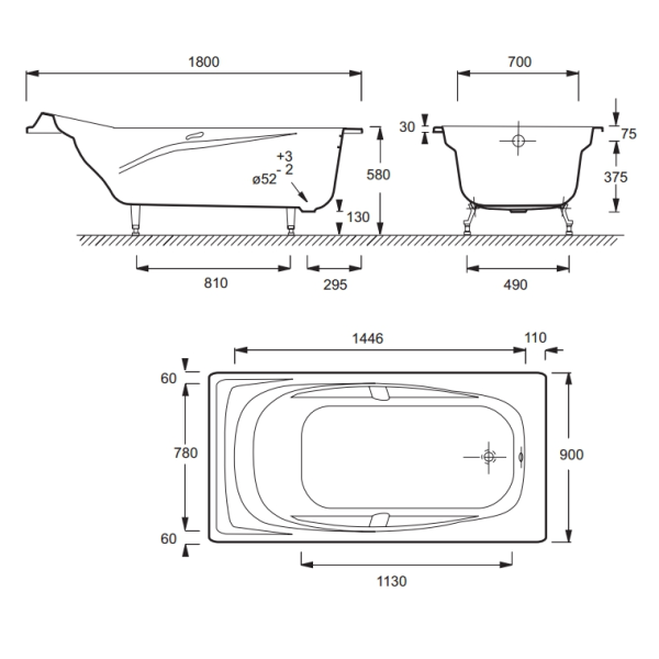 Чугунная ванна Jacob Delafon Super Repos E2902-00+E75110-CP+E4113-NF 180x90 с ручками и ножками