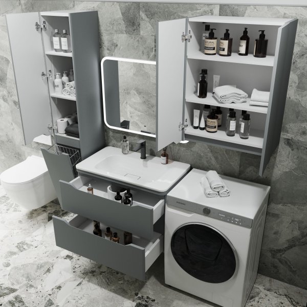 Тумба подвесная "Марелла 80" (2 ящ.) Люкс антискрейтч серый, PLUS Style Line СС-00002412