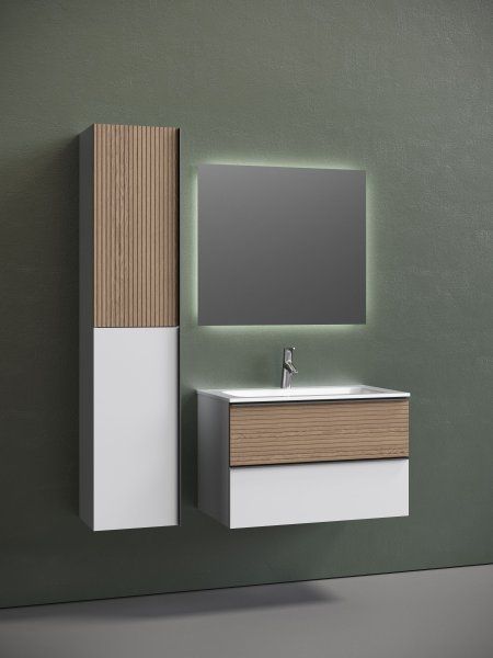 Тумба подвесная SANCOS Delta 790х445х500, c двумя ящиками оснащенными доводчиками,  дуб светлый/белый ,  DL80W