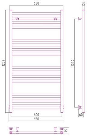 Полотенцесушитель водяной Сунержа Модус 31-0250-1260 1200x600 черный матовый