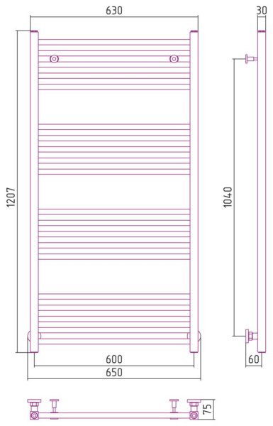 Полотенцесушитель водяной Сунержа Модус 31-0250-1260 1200x600 черный матовый