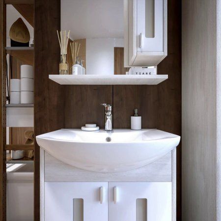 Комплект мебели для ванной Бриклаер БАЛИ 60R, светлая лиственница/белый