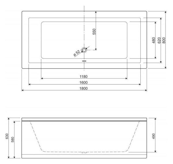 Акриловая ванна Cezares Plane PLANE-180-80-49 180x80