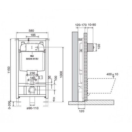 Система инсталляции OLI 74 Plus 048590 для подвесного унитаза