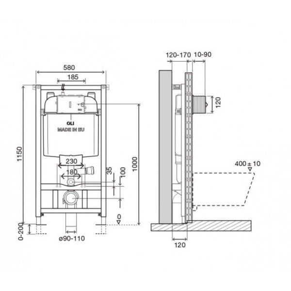 Система инсталляции OLI 74 Plus 048590 для подвесного унитаза