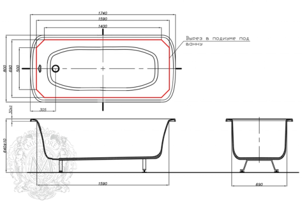 Ванна акриловая Migliori Olivia Podium ML.OLV-40.104.DO 174х83 белая, золото, встраиваемая в подиум