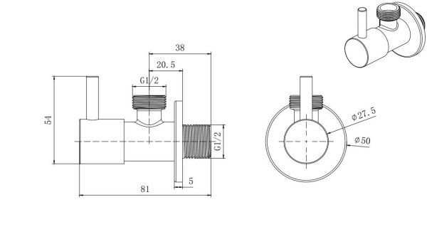 Угловой вентиль Aquatek AQ2450BGM, Оружейная сталь