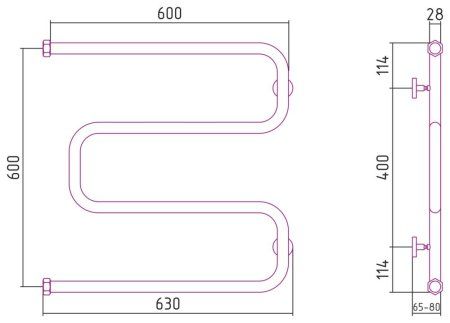 Полотенцесушитель водяной Сунержа Ш-образный 020-0014-6060 600x600 шампань