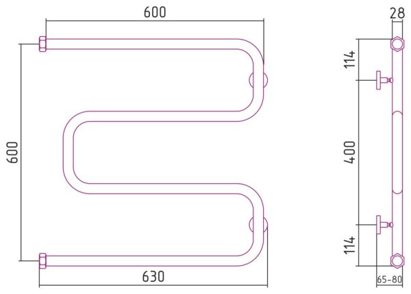 Полотенцесушитель водяной Сунержа Ш-образный 30-0014-6060 600x600 белый матовый