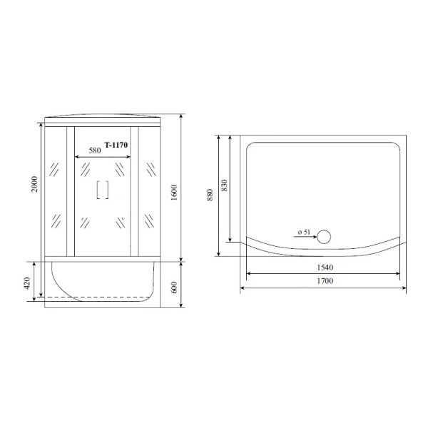 Душевая кабина Timo Standart 170*88*220  (T-1170)