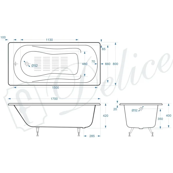 Ванна чугунная Delice Haiti Luxe DLR230638-AS 170x80 см, с антискользящим покрытием, белый