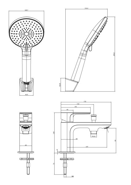 Смеситель врезной на борт ванны на 1 отв. Aquatek AQ1944BGM АЛЬФА , оружейная сталь