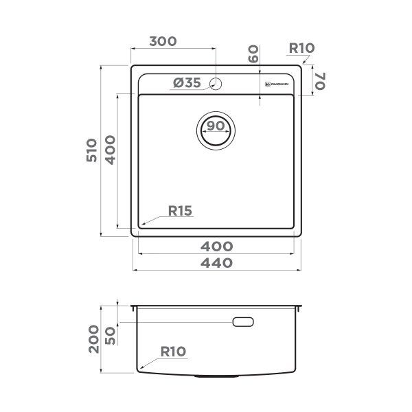 Кухонная мойка Omoikiri Daisen 44-IN нерж.сталь/нержавеющая сталь 4993179