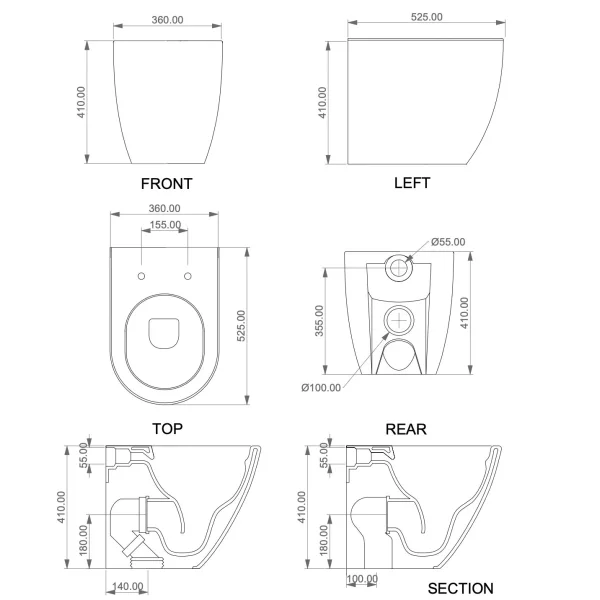 Приставной безободковый унитаз GSG Like LKWC01000P