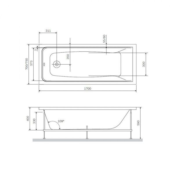 Акриловая ванна Am.Pm Gem W90A-170-075W-A 170х75