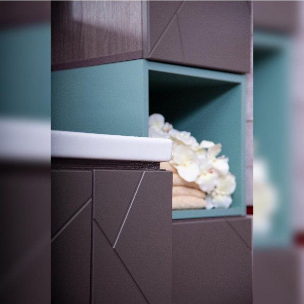 Тумба с раковиной и нишей Бриклаер КРИСТАЛЛ 90, графит/муссон